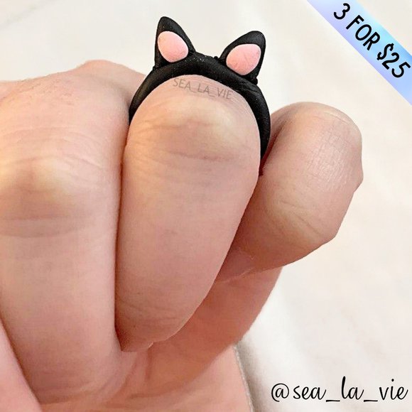 Sea La Vie Jewelry - 3/$25 Black Cat Ears Hand Crafted Polymer Clay Fashion Ring
